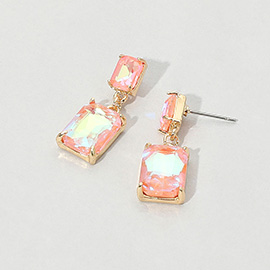 Rectangular Glass Stone Cluster Dangle Evening Earrings