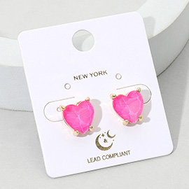 Heart Stone Cushion Stud Earrings