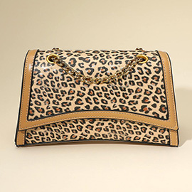 Faux Leather Leopard Print Structured Handbag / Crossbody Bag