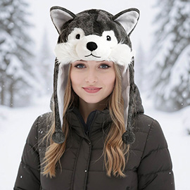 Plush Wolf Ear Flaps Winter Hat