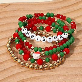5PCS - CHRISTMAS Message Santa Faceted Beaded Stretch Multi Layered Bracelets