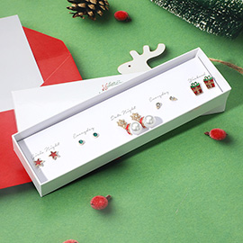 5Pairs - Enamel Holiday Star Gift Pearl Drop Snowflake Santa Hat Earring Set