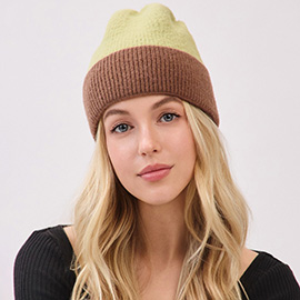 Two Tone Soft Fuzzy Knit Winter Beanie Hat