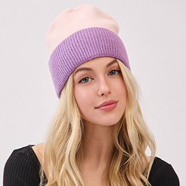 Two Tone Soft Fuzzy Knit Winter Beanie Hat
