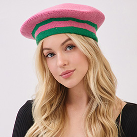 Chic Retro Striped Beret Hat