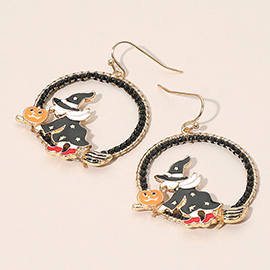Halloween Witch Broom Pumpkin Earrings