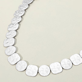 Hammered Metal Round Square Disc Link Necklace
