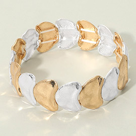 Abstract Brushed Metal Plated Beaded Stretch Bracelet