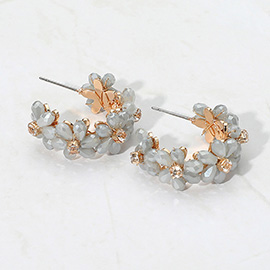 Flower Beaded Hoop Earrings