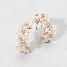 Flower Beaded Hoop Earrings