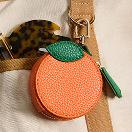 Genuine Leather Orange Coin Purse / Keychain / Bag Charm
