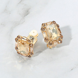Emerald Cut Stone Evening Clip On Earrings