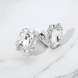 Emerald Cut Stone Evening Clip On Earrings