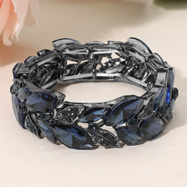 Marquise Stone Accented Leaf Cluster Stretch Evening Bracelet