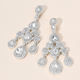 Teardrop Stone Cluster Chandelier Drop Evening Earrings