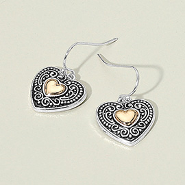 Antique Metal Vintage Heart Dangle Earrings