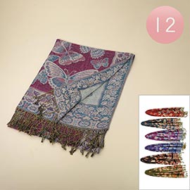 12PCS - Butterfly Pattern Fringed Shawl Wrap Pashmina Scarves