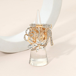 Rhinestone Pave High Heel Flower Lipstick Stretch Ring