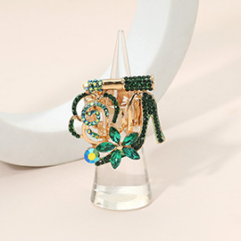 Rhinestone Pave High Heel Flower Lipstick Stretch Ring