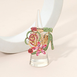 Rhinestone Pave High Heel Flower Lipstick Stretch Ring