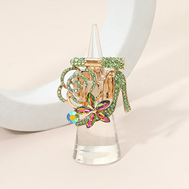 Rhinestone Pave High Heel Flower Lipstick Stretch Ring