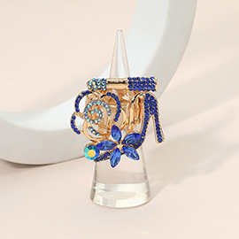 Rhinestone Pave High Heel Flower Lipstick Stretch Ring