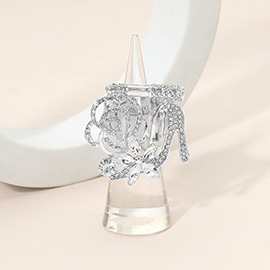 Rhinestone Pave High Heel Flower Lipstick Stretch Ring