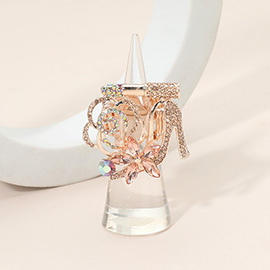 Rhinestone Pave High Heel Flower Lipstick Stretch Ring