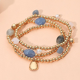 3PCS - Beads Pearl Charm Beaded Stretch Multi Layered Bracelets