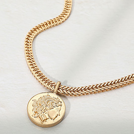 Vintage Coin Pendant Chunky Cuban Chain Necklace