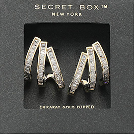 SECRET BOX_14K Gold Dipped Stone Embellished Triple Bar Earrings