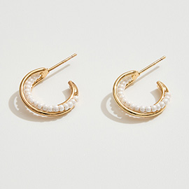 14K Gold Dipped Pearl Beads Small Hoop Earrings