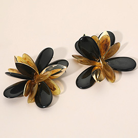 Bold Oversized Marbled Resin Metal Petal Flower Statement Necklace