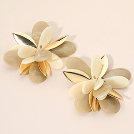 Bold Oversized Marbled Resin Metal Petal Flower Statement Necklace