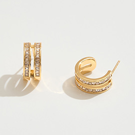 14K Gold Dipped CZ Stone Paved Split Mini Hoop Earrings