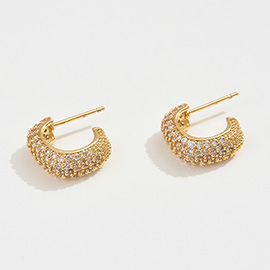 14K Gold Dipped CZ Stone Paved Mini Open Square Hoop Earrings