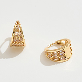 14K Gold Dipped CZ Stone Accent Geometric Triangle Mini Huggie Hoop Earrings