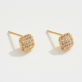 14K Gold Dipped CZ Stone Paved Mini Square Stud Earrings