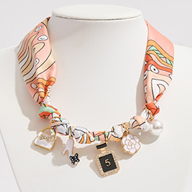 Fashion Item Pearl Charm Station Fabric Scarf Necklace / Adjustable Bracelet / Bag Charm