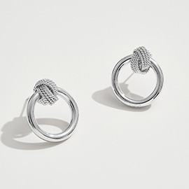 White Gold Dipped Knot Open Ring Earrings