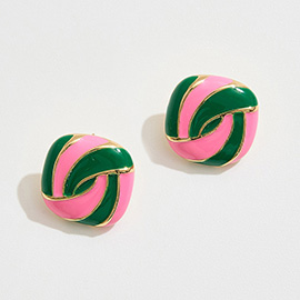 14K Gold Dipped Enamel Swirl Square Stud Earrings