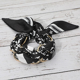 Metal Interlocking Ring Fabric Bandana Scarf Adjustable Bracelet