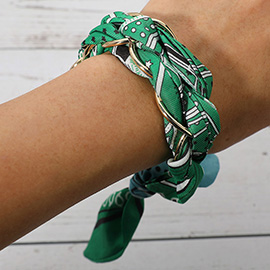 Metal Interlocking Ring Fabric Bandana Scarf Adjustable Bracelet
