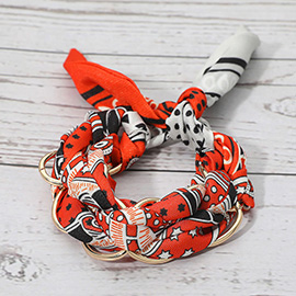 Metal Interlocking Ring Fabric Bandana Scarf Adjustable Bracelet