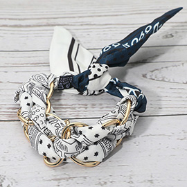 Metal Interlocking Ring Fabric Bandana Scarf Adjustable Bracelet