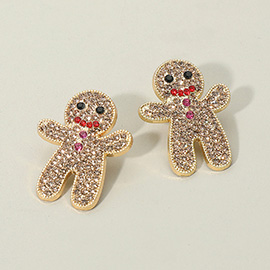 Rhinestone Paved Gingerbread Man Earrings