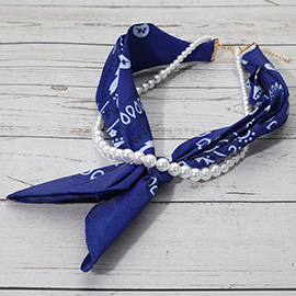 Fabric Bandana Scarf Pearl Layered Necklace