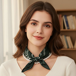 Fabric Bandana Scarf Pearl Layered Necklace