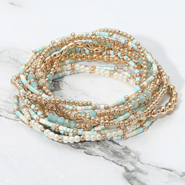 12PCS - Pearl Metal Ball Seed Faceted Beaded Stretch Multi Layered Bracelets
