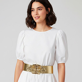 Abstract Textured Metal Buckle Pointed Elastic Waist Belt